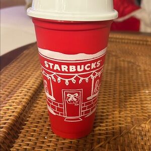 Starbucks Festive Red Cup with White Design